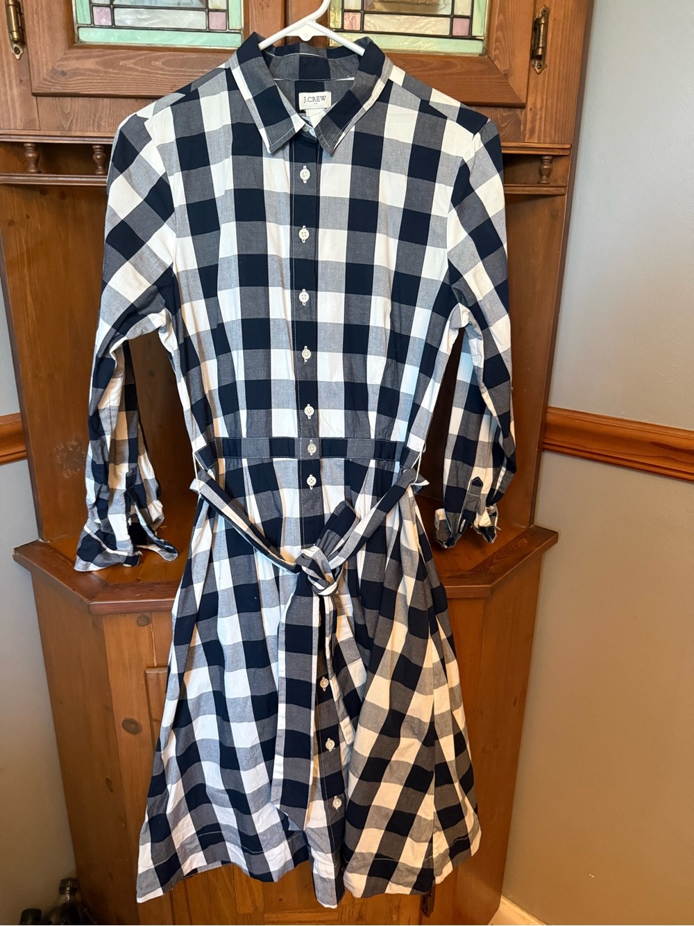 J.Crew Factory Tie-Waist Poplin Shirt Dress in Gingham 8